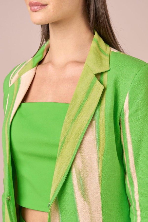 Encontraproduto.com.br - BLAZER ALONGADO LINHO - ESTAMPA CALIENTE LIME